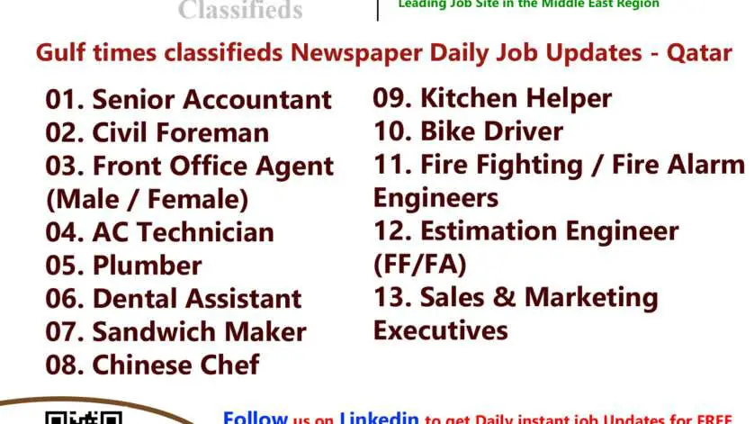 Gulf times classifieds Job Vacancies Qatar - 19 January 2023