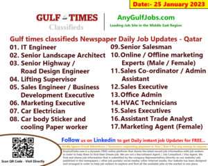 Gulf times classifieds Job Vacancies Qatar - 25 January 2023