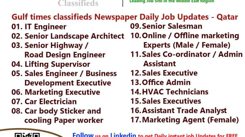Gulf times classifieds Job Vacancies Qatar - 25 January 2023
