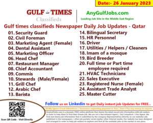 Gulf times classifieds Job Vacancies Qatar - 26 January 2023