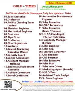 Gulf times classifieds Job Vacancies Qatar - 29 January 2023