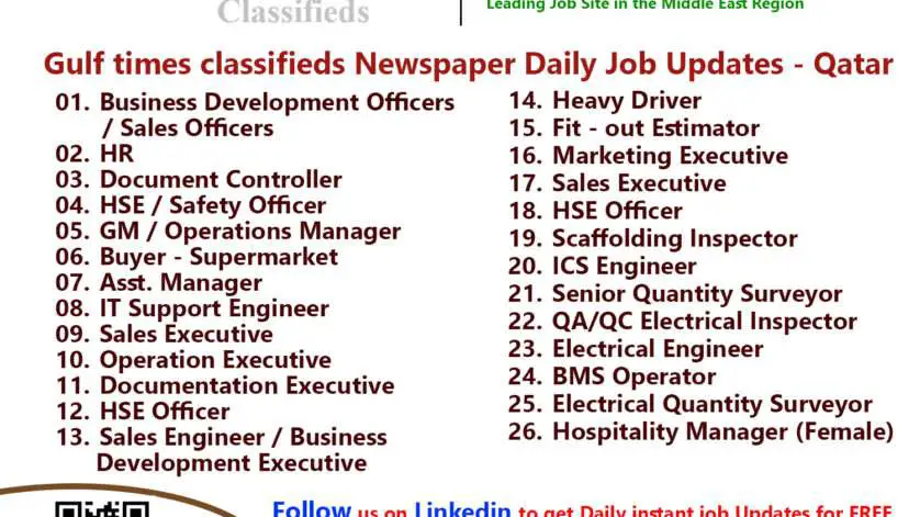 Gulf times classifieds Job Vacancies Qatar - 30 January 2023