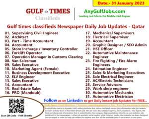 Gulf times classifieds Job Vacancies Qatar - 31 January 2023
