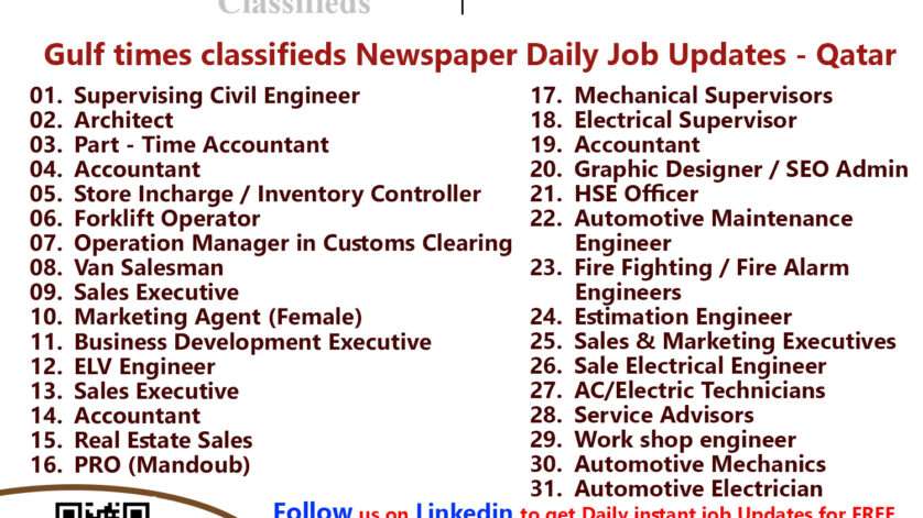 Gulf times classifieds Job Vacancies Qatar - 31 January 2023