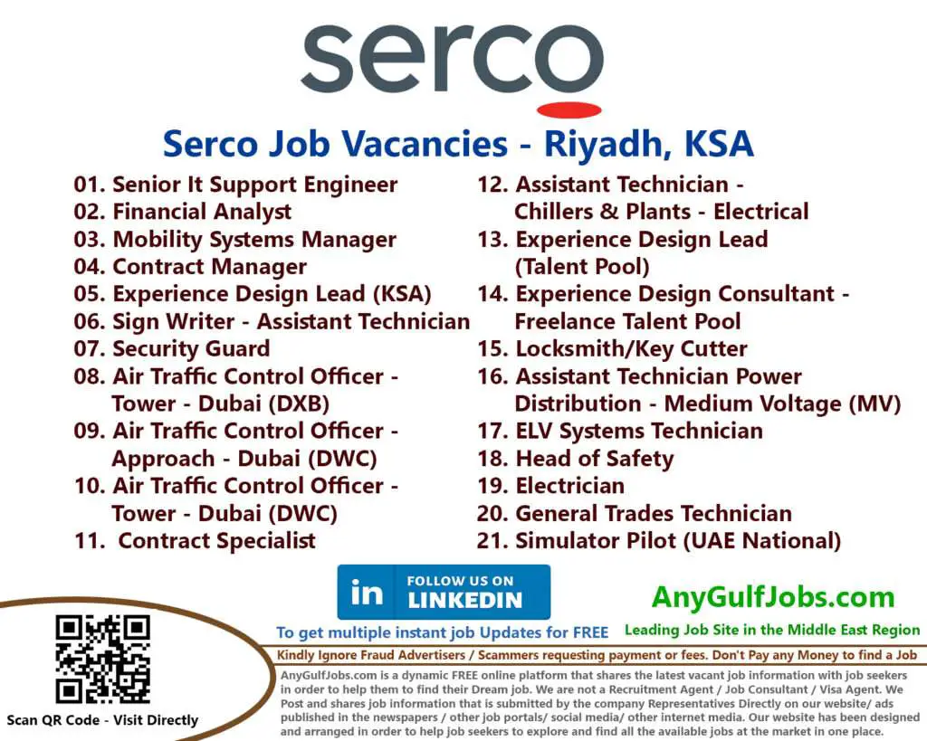 Serco Job Vacancies Riyadh, KSA 2024