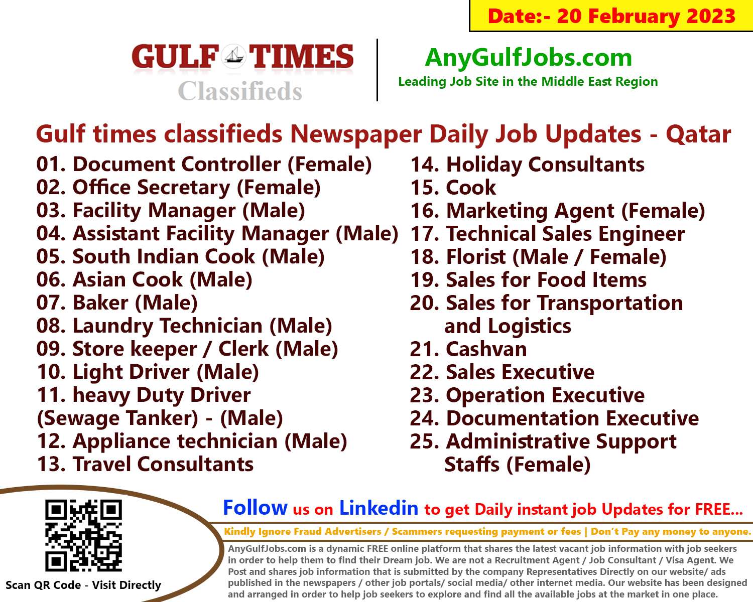 Gulf times classifieds Job Vacancies Qatar - 20 February 2023