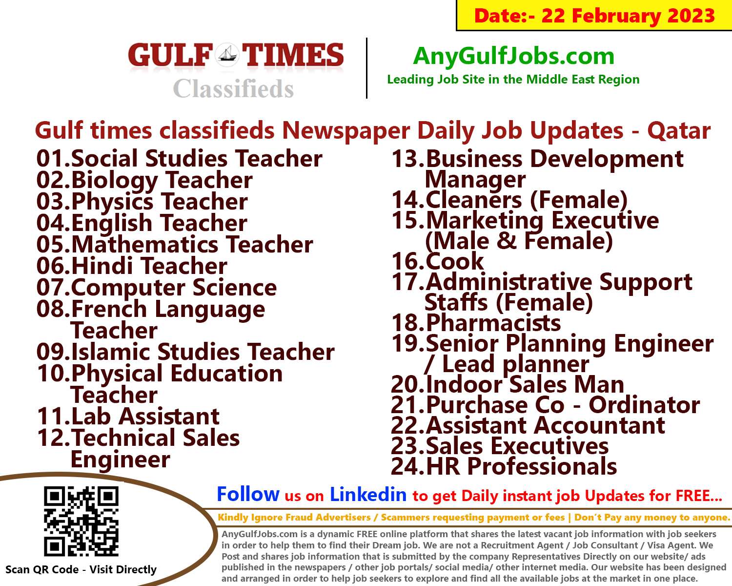 Gulf times classifieds Job Vacancies Qatar - 22 February 2023