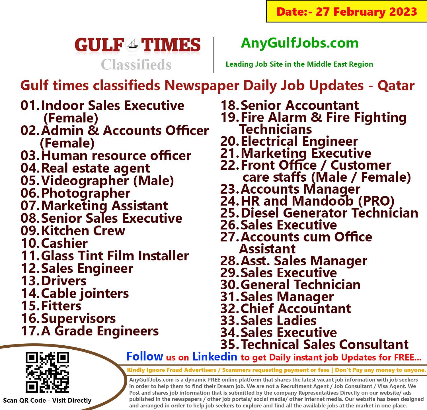 Gulf times classifieds Job Vacancies Qatar - 27 February 2023