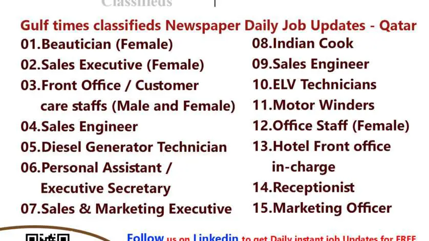Gulf times classifieds Job Vacancies Qatar - 28 February 2023