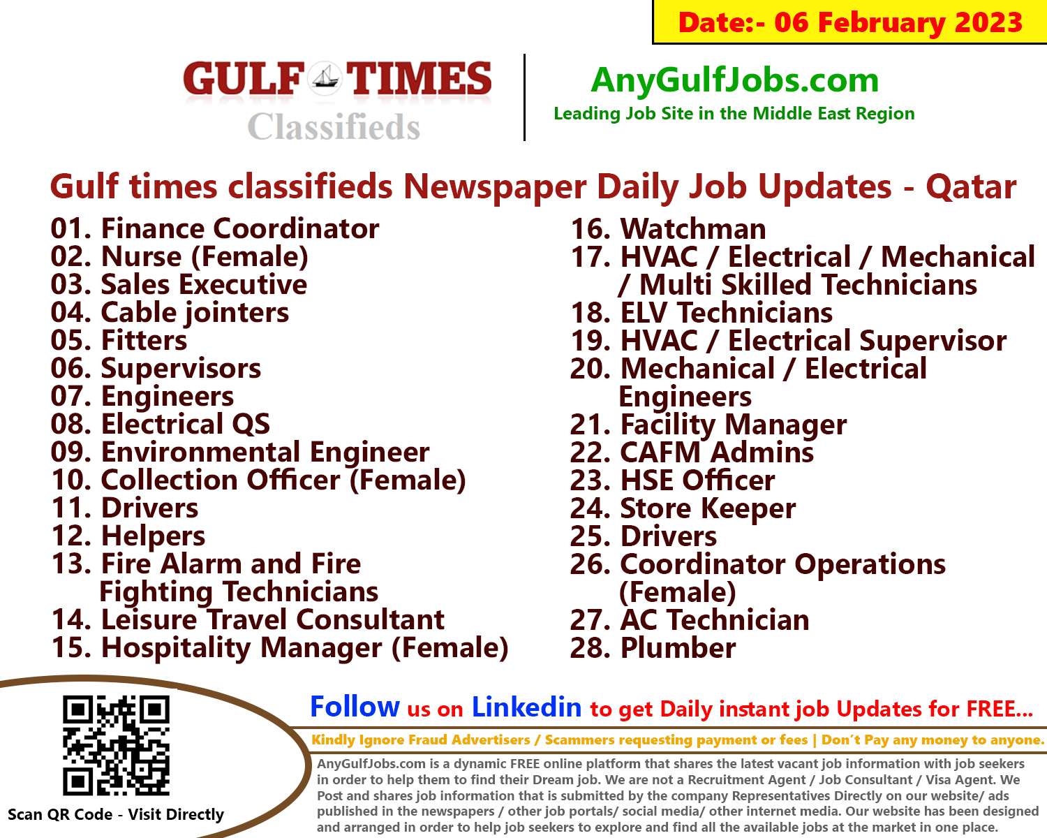 Gulf times classifieds Job Vacancies Qatar - 06 February 2023