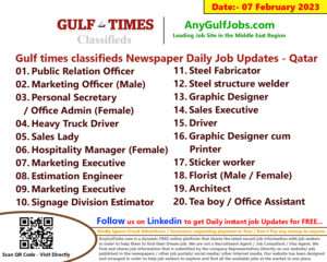 Gulf times classifieds Job Vacancies Qatar - 07 February 2023