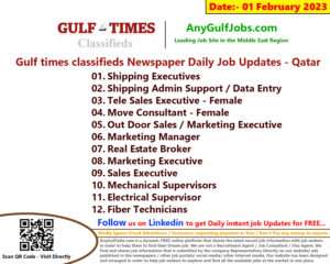 Gulf times classifieds Job Vacancies Qatar - 01 February 2023