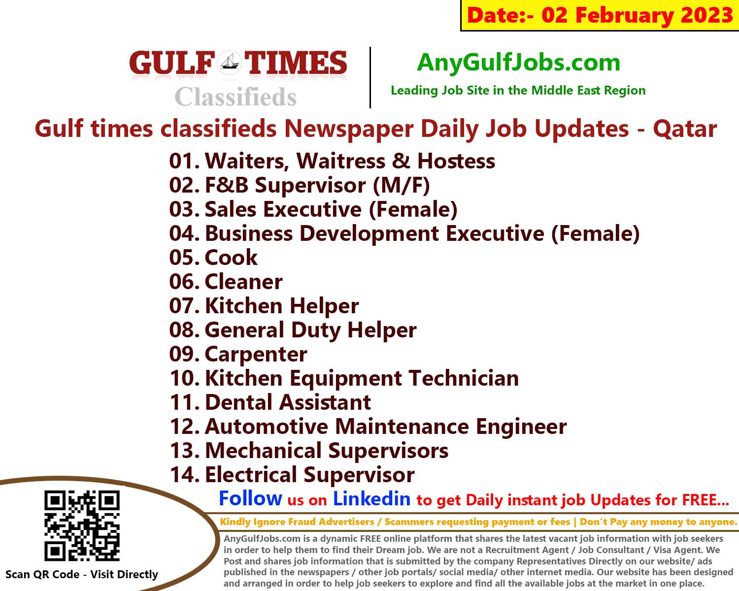 Gulf times classifieds Job Vacancies Qatar - 02 February 2023