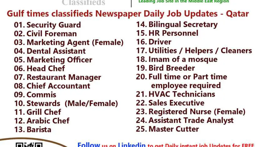 Gulf times classifieds Job Vacancies Qatar - 23 February 2023
