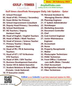 Gulf times classifieds Job Vacancies Qatar - 26 February 2023