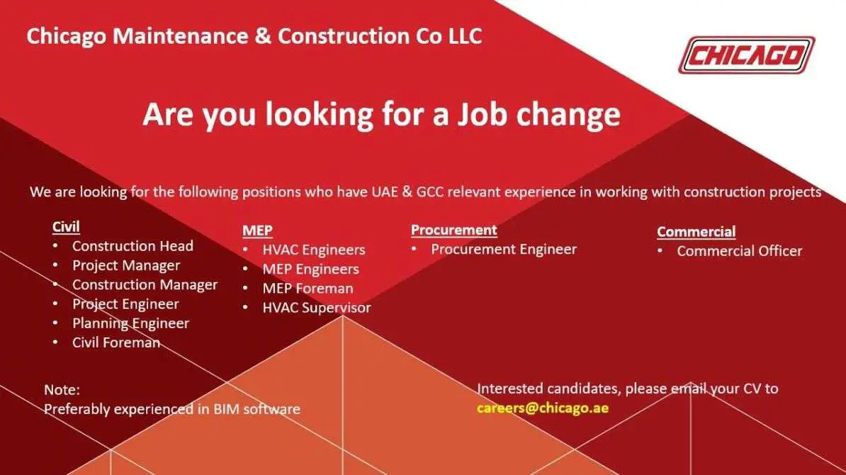 Vacancy - Multiple CHICAGO Maintenance and Construction Co. L.L.C Job Vacancies