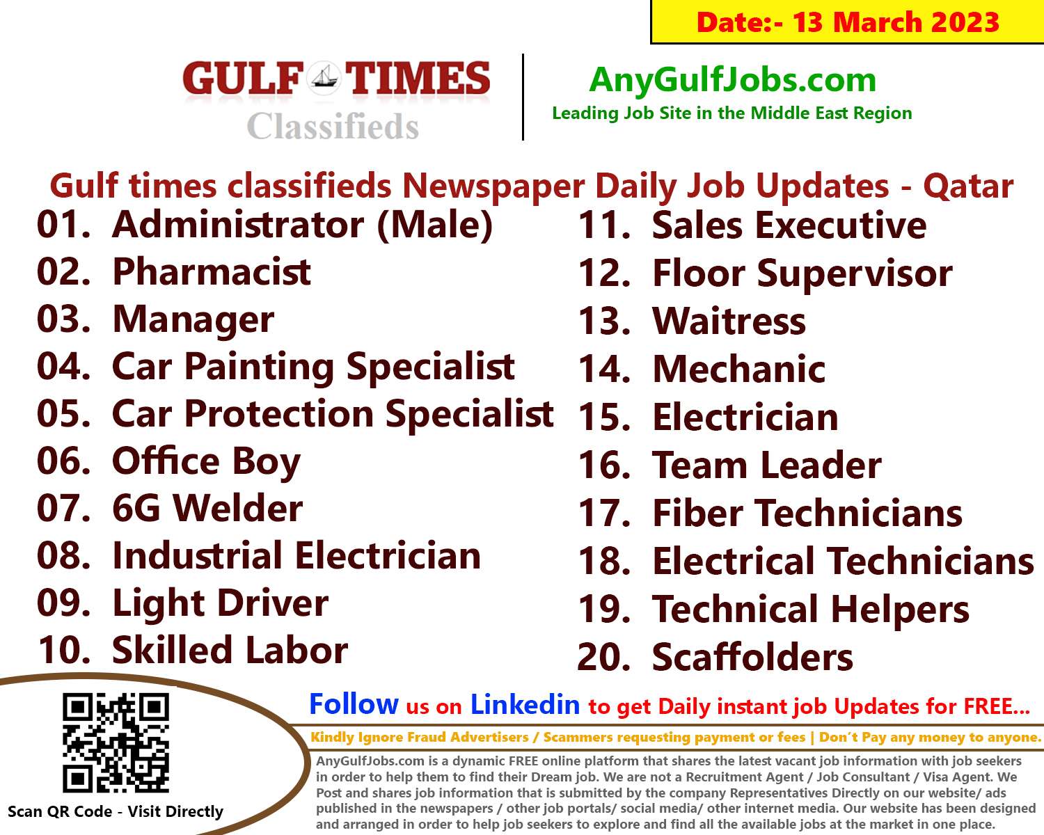 Gulf times classifieds Job Vacancies Qatar - 13 March 2023