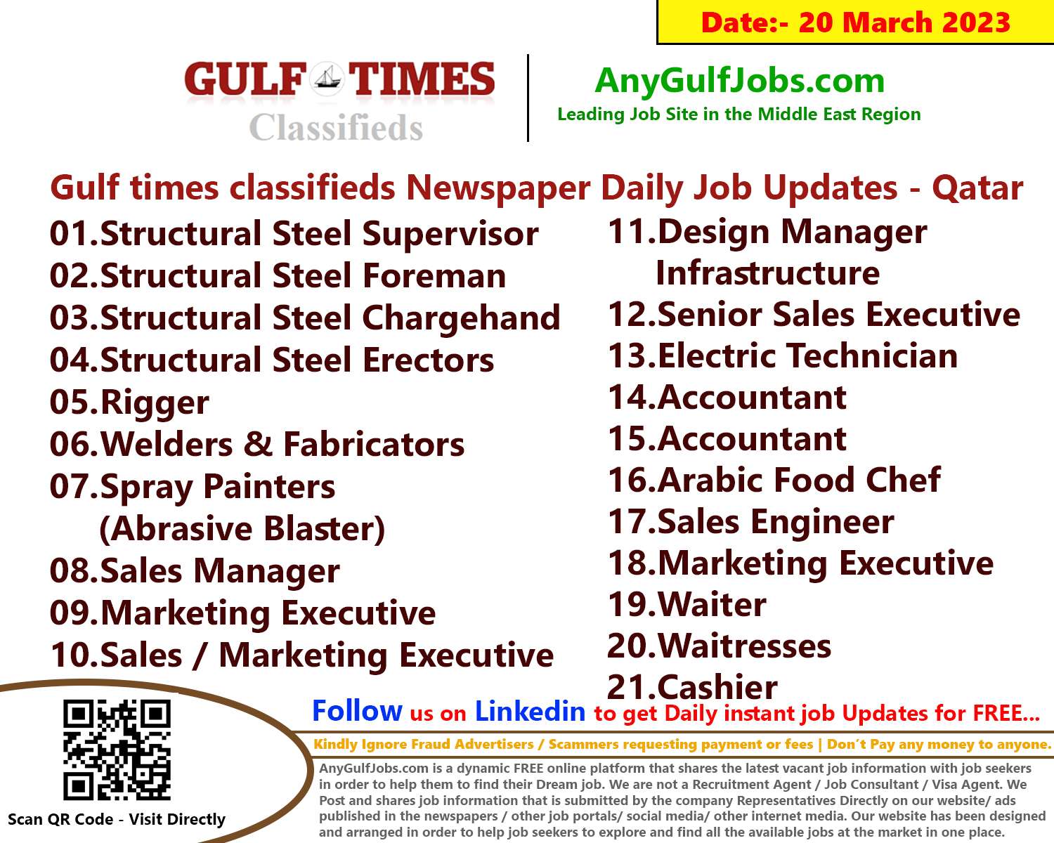Gulf times classifieds Job Vacancies Qatar - 20 March 2023
