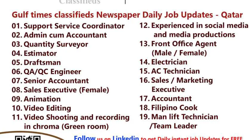 Gulf times classifieds Job Vacancies Qatar - 21 March 2023
