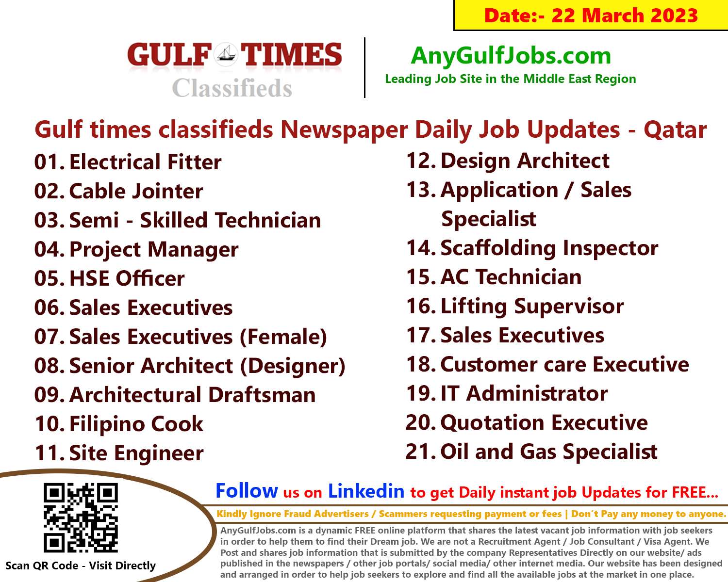 Gulf times classifieds Job Vacancies Qatar - 22 March 2023