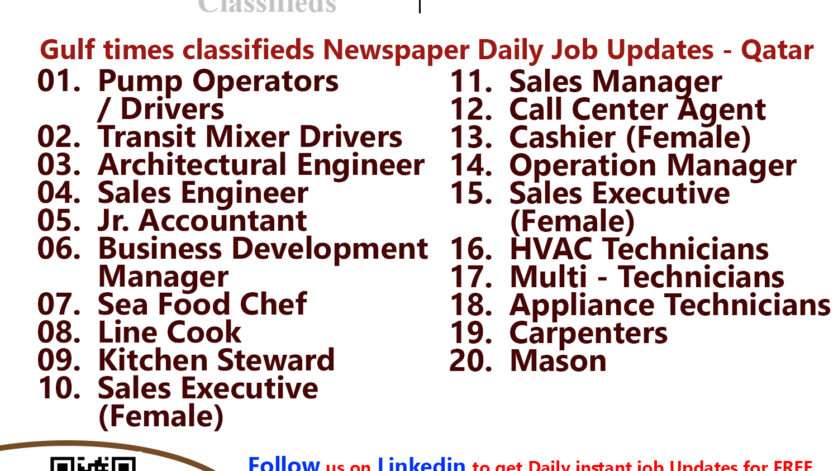 Gulf times classifieds Job Vacancies Qatar - 29 March 2023