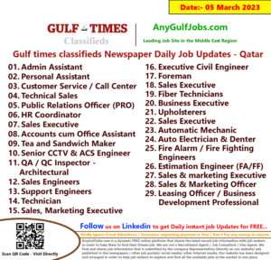 Gulf times classifieds Job Vacancies Qatar - 05 March 2023