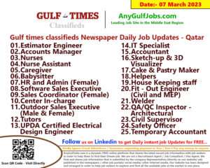 Gulf times classifieds Job Vacancies Qatar - 07 March 2023