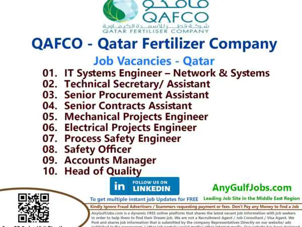 List of QAFCO - Qatar Fertilizer Company Jobs - Qatar