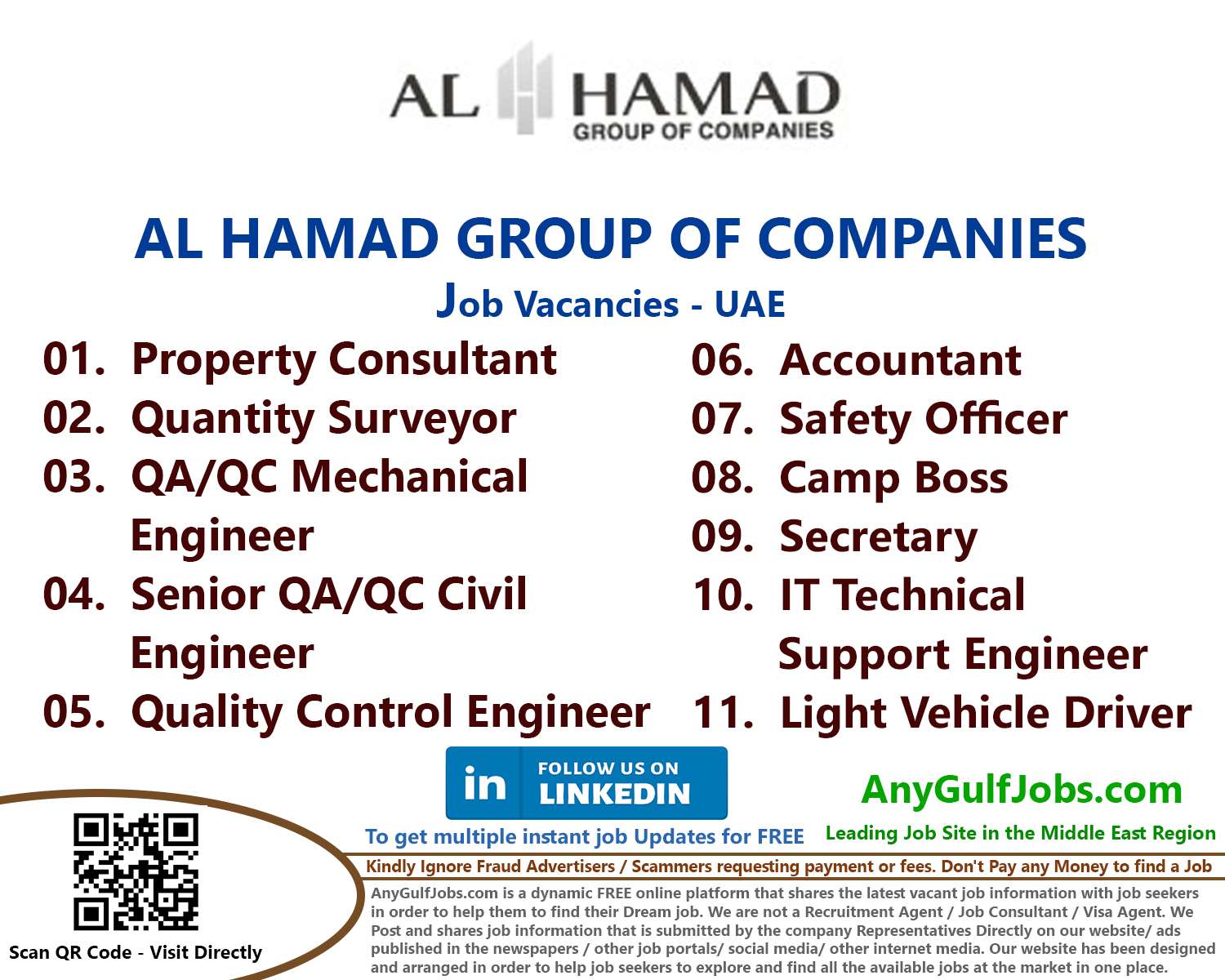 List of AL HAMAD GROUP OF COMPANIES Jobs - UAE