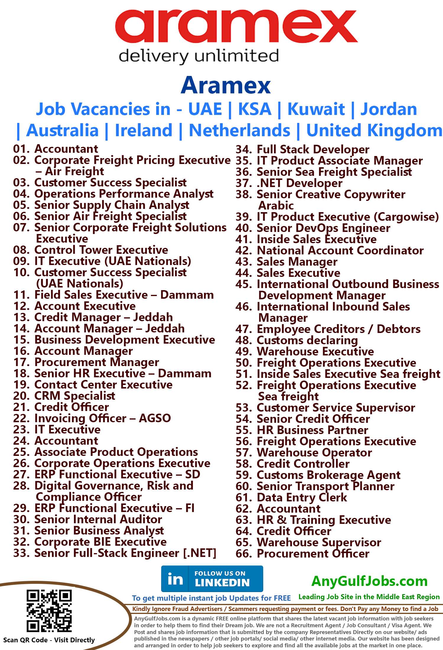 List of Aramex Jobs