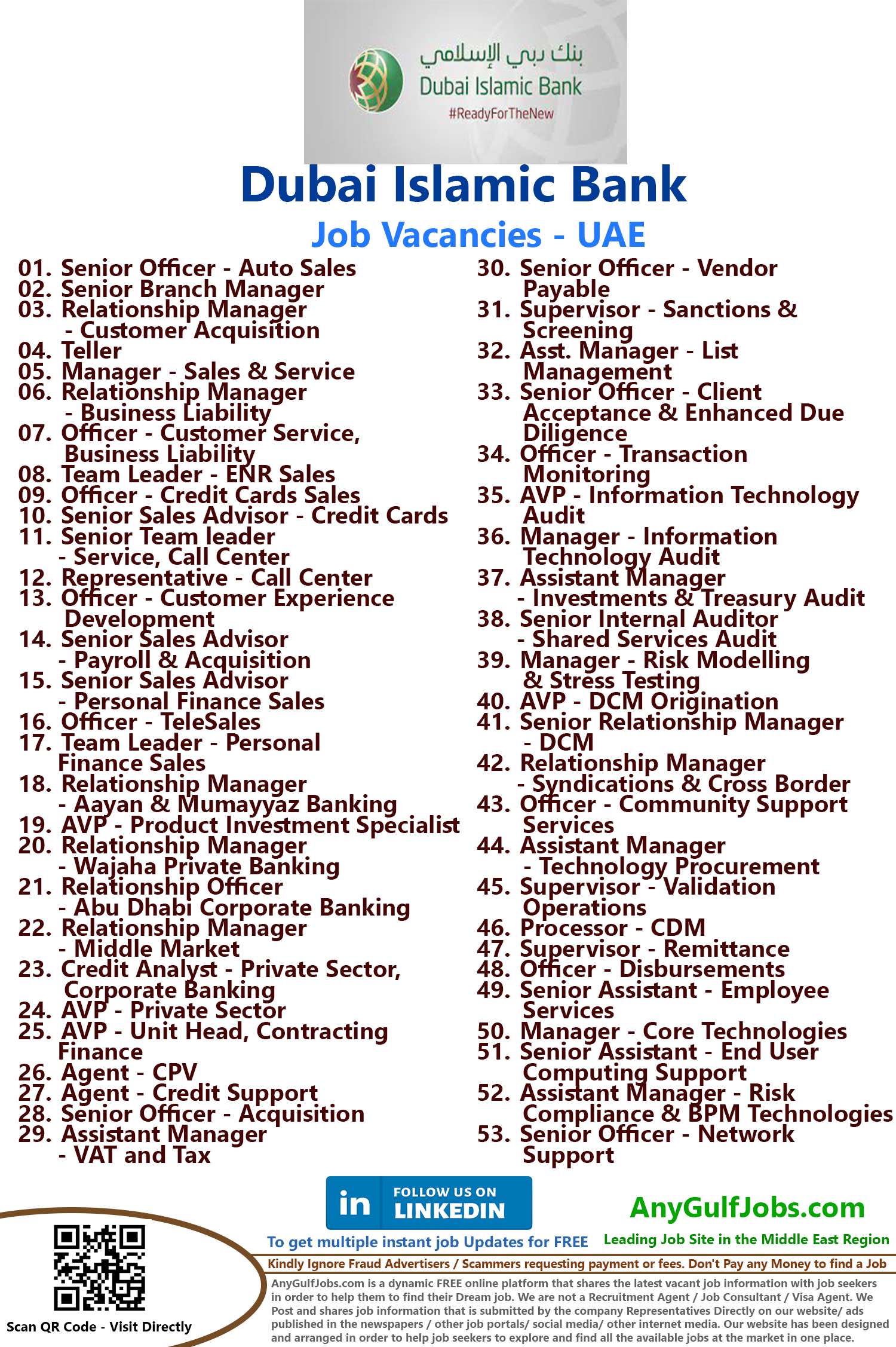 List of Dubai Islamic Bank Jobs - UAE