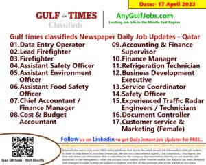 Gulf times classifieds Job Vacancies Qatar - 17 April 2023