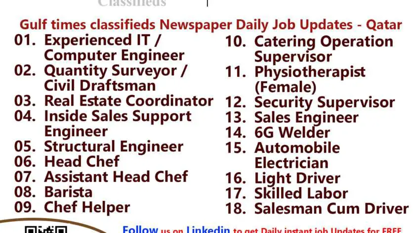 Gulf times classifieds Job Vacancies Qatar - 03 April 2023