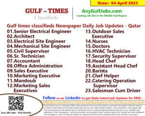 Gulf times classifieds Job Vacancies Qatar - 04 April 2023