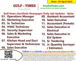 Gulf times classifieds Job Vacancies Qatar - 05 April 2023
