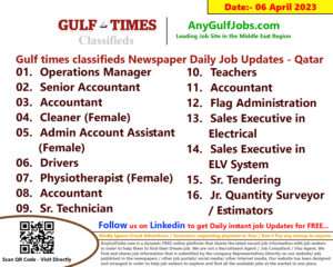 Gulf times classifieds Job Vacancies Qatar - 06 April 2023