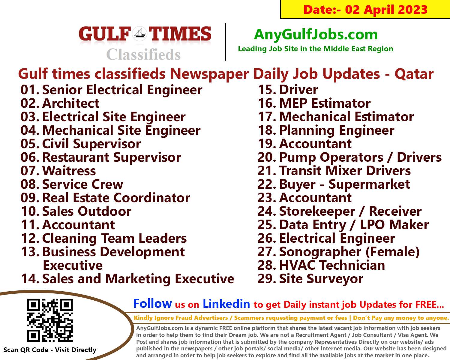 Gulf times classifieds Job Vacancies Qatar - 02 April 2023