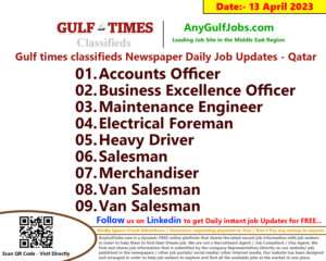 Gulf times classifieds Job Vacancies Qatar - 13 April 2023