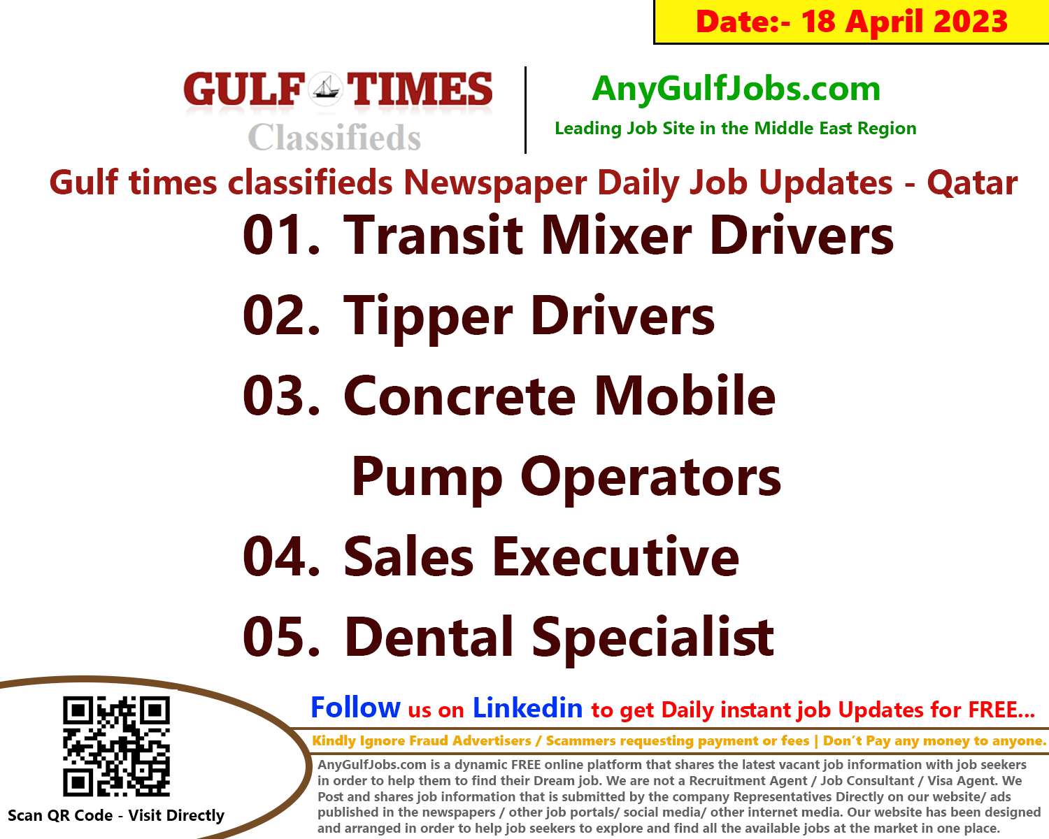 Gulf times classifieds Job Vacancies Qatar - 18 April 2023