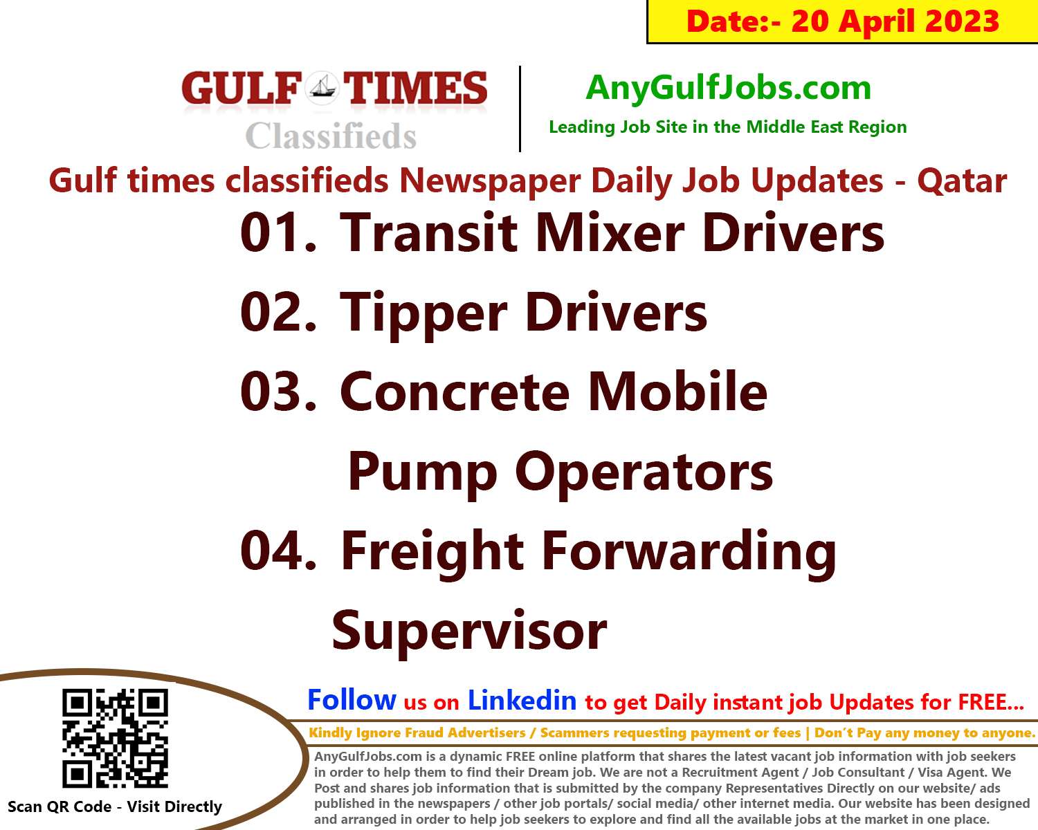 Gulf times classifieds Job Vacancies Qatar - 20 April 2023