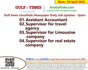 Gulf times classifieds Job Vacancies Qatar - 30 April 2023