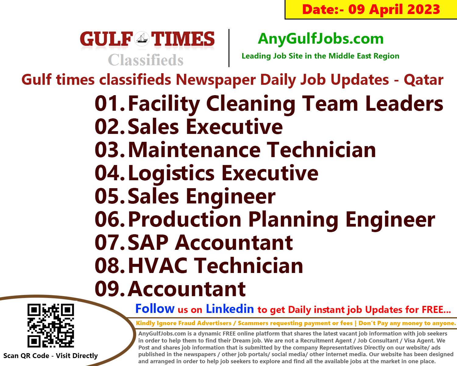 Gulf times classifieds Job Vacancies Qatar - 09 April 2023