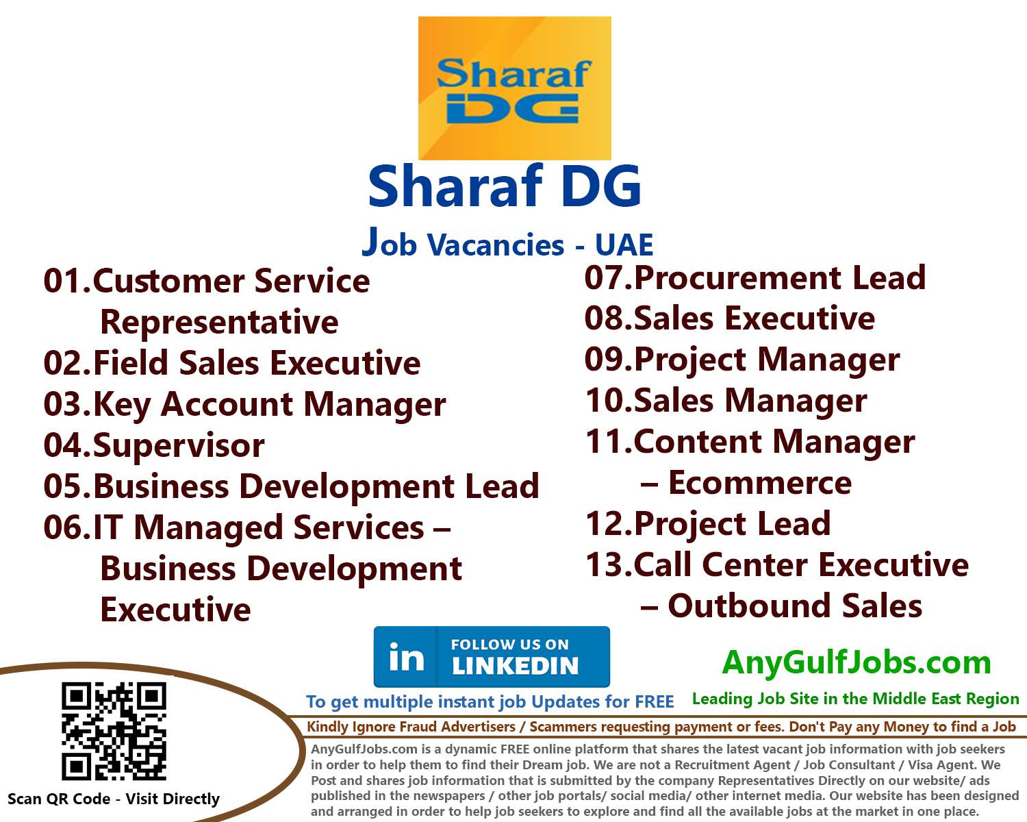 List of Sharaf DG Jobs - UAE