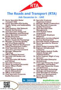 List of The Roads and Transport (RTA) Jobs - UAE