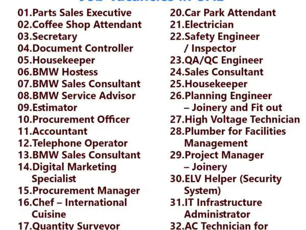 List of United Al Saqer Group Jobs - UAE