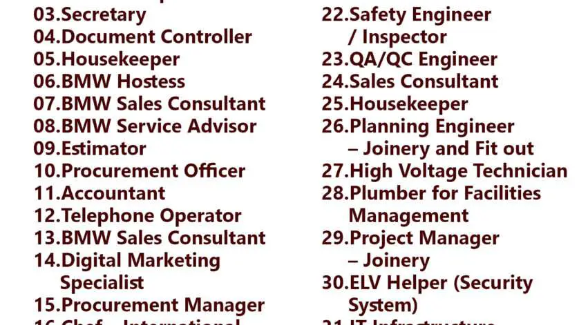 List of United Al Saqer Group Jobs - UAE