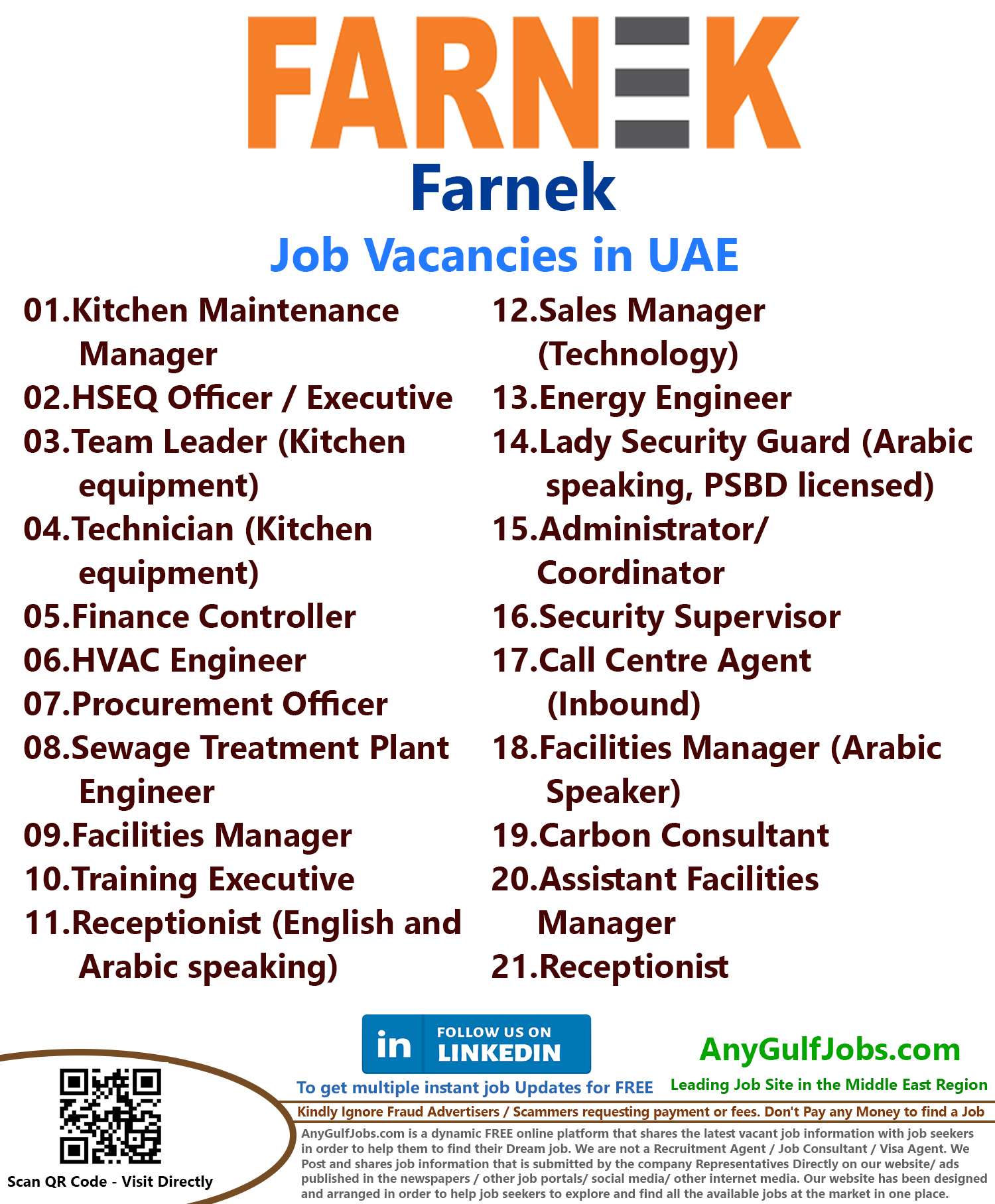 List of Farnek Jobs - UAE 