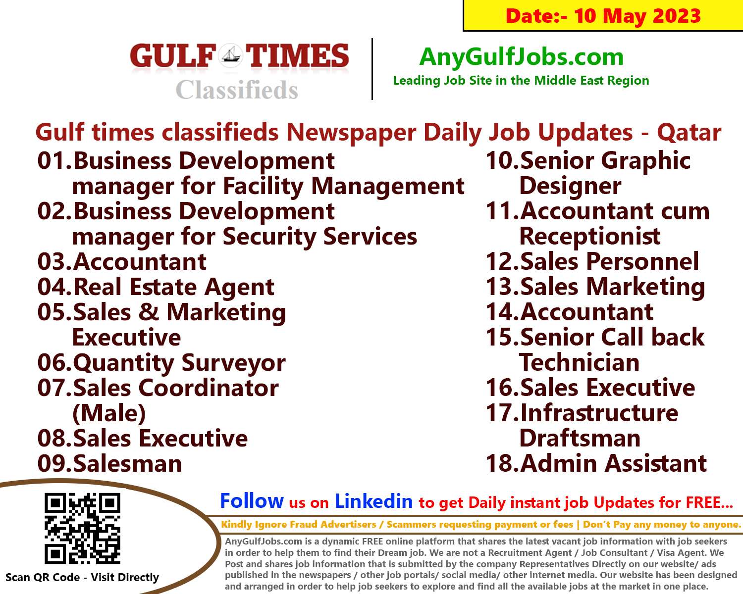 Gulf times classifieds Job Vacancies Qatar - 10 May 2023