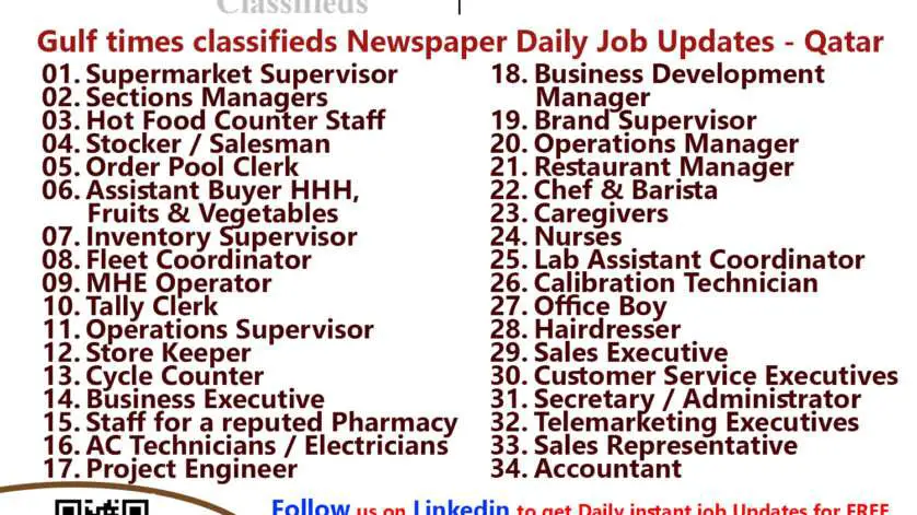 Gulf times classifieds Job Vacancies Qatar - 02 May 2023