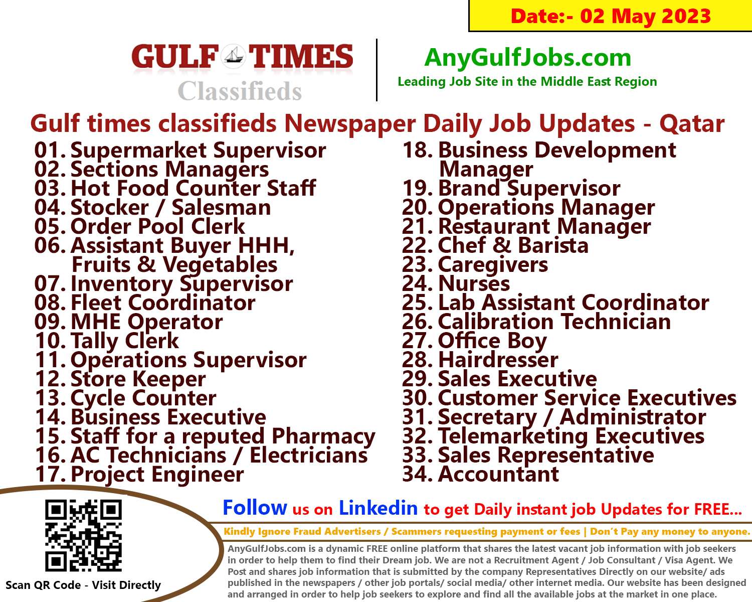 Gulf times classifieds Job Vacancies Qatar - 02 May 2023